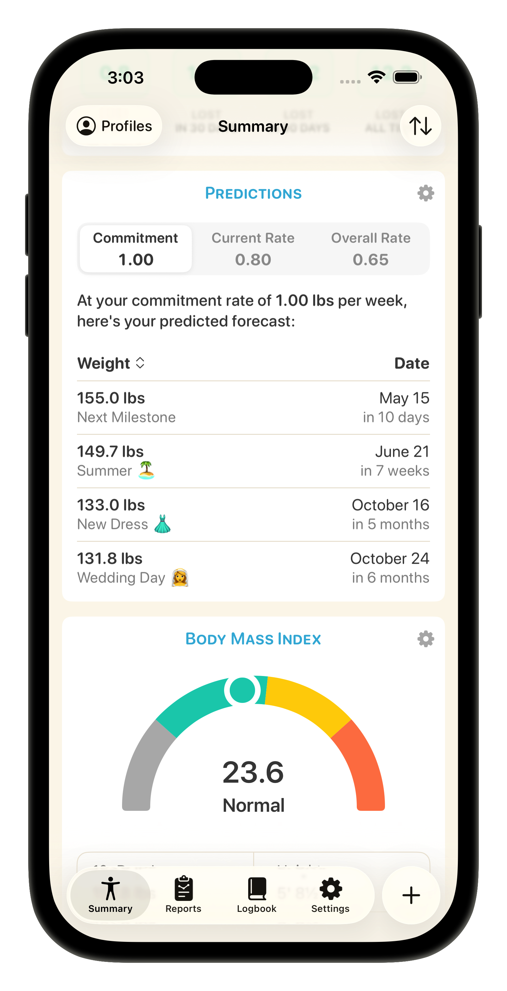 Summary screen showing the redesigned Predictions card with multiple labeled predictions